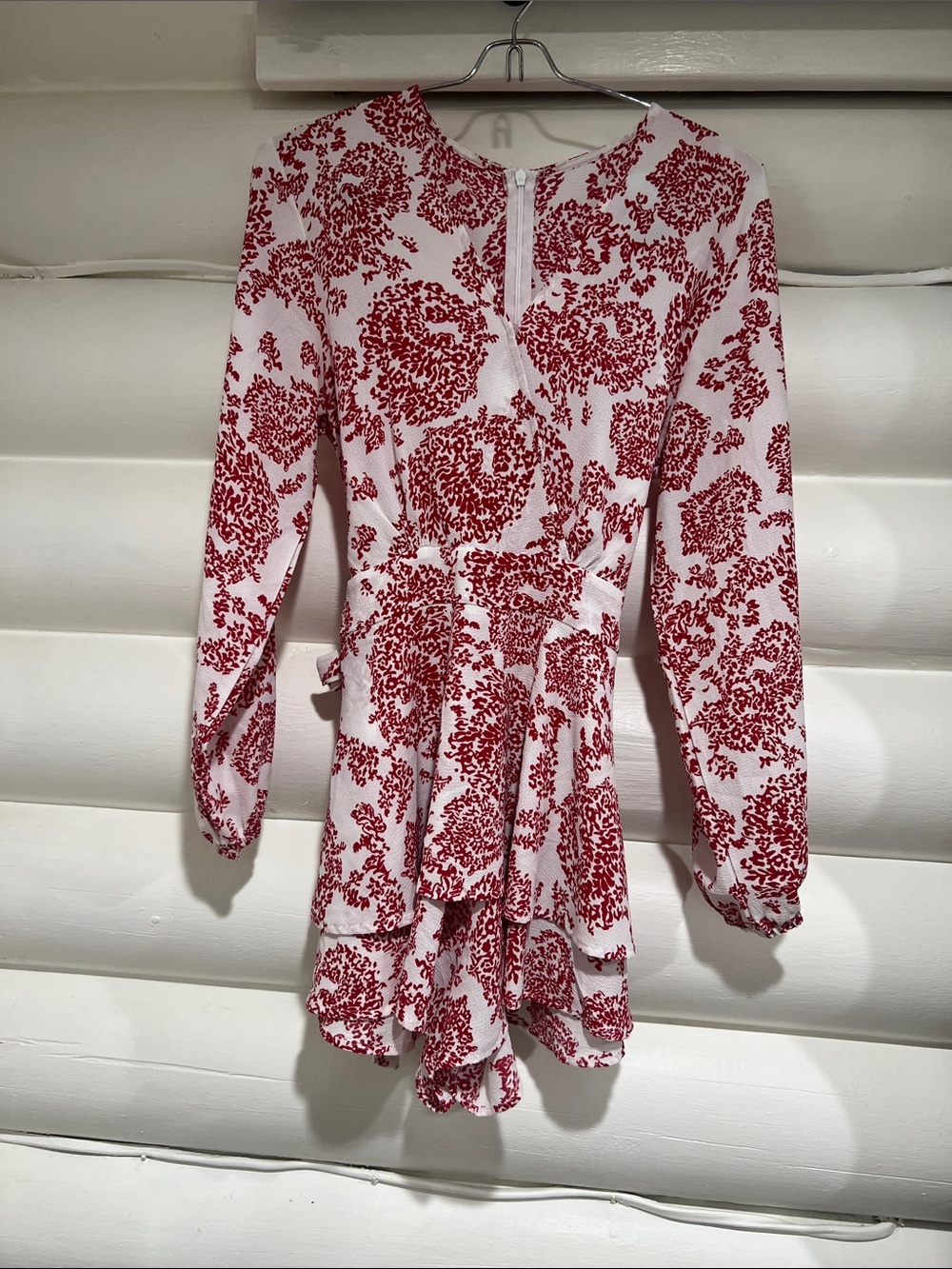 SHEIN Red and White Romper with Floral Print